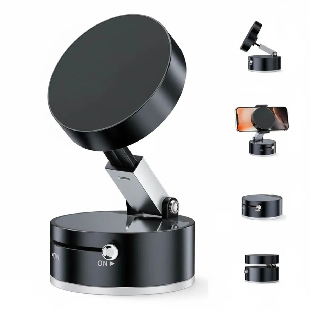 Premium Suction Cup Magnetic Mobile Holder – Obsidian Black Multi-Angle Retractable Folding Phone Mount for Car, Desk