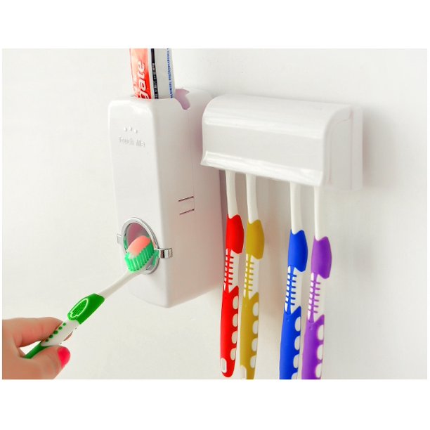 Automatic Toothpaste Dispenser With Toothbrush Holder Wall Mounted Durable Hygienic And Convenient Bathroom Accessory