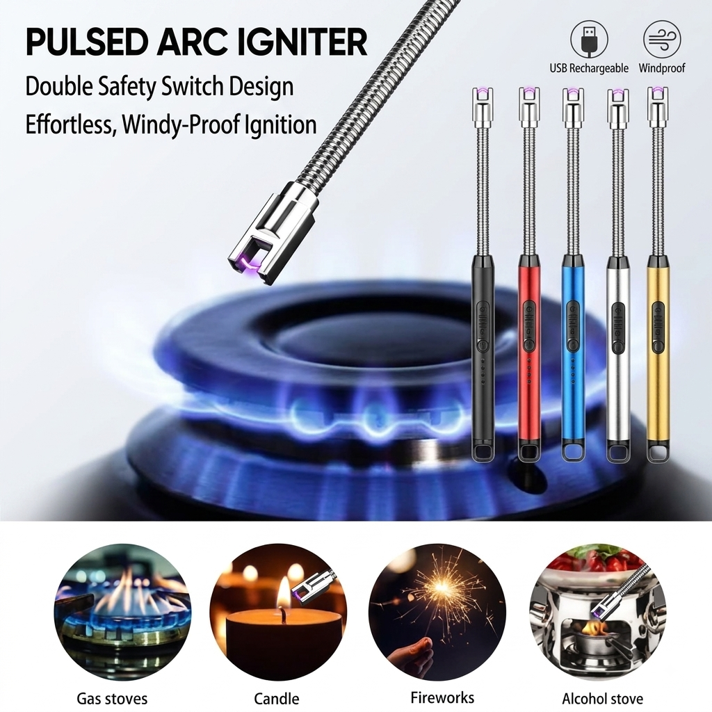 Rechargeable Arc Light Metal | Kitchen USB Arc Lighter With Hanging Hook | Metal Rechargeable Light