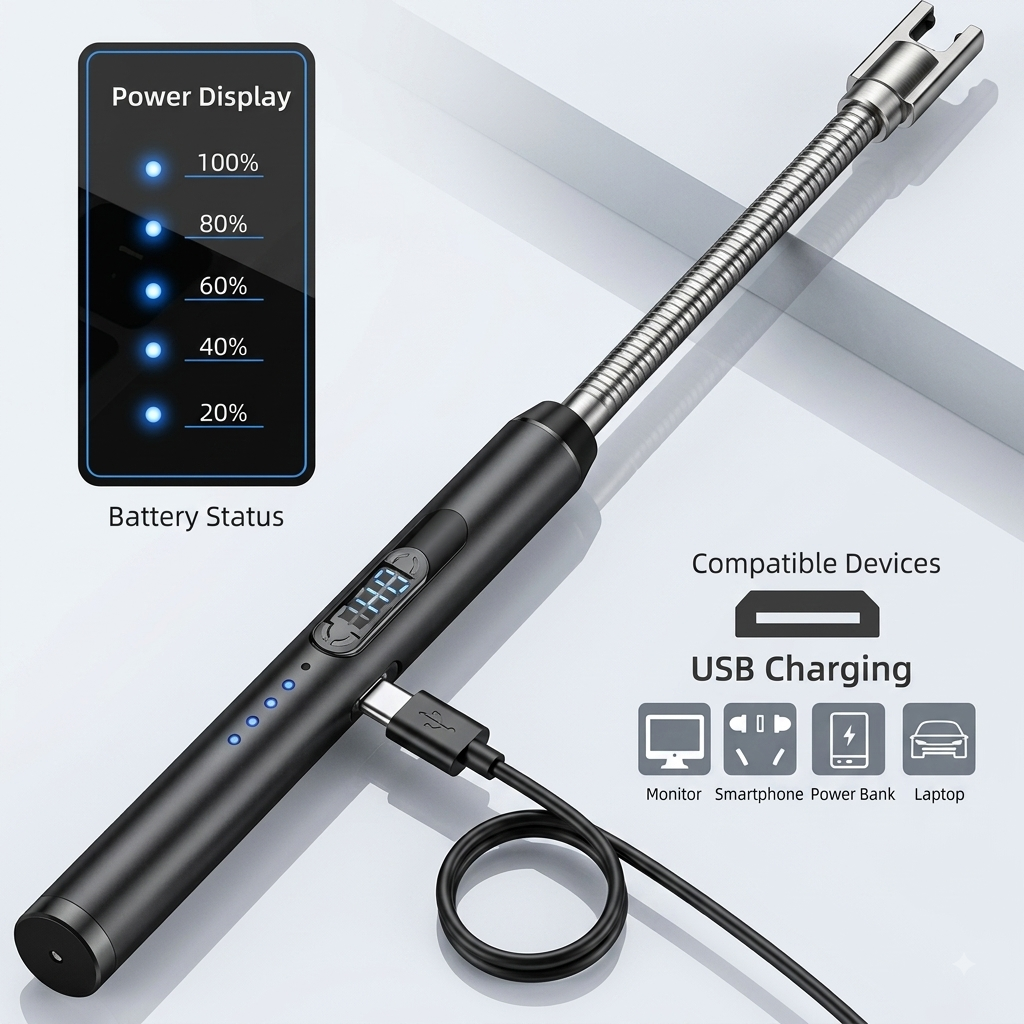 Rechargeable Arc Light Metal | Kitchen USB Arc Lighter With Hanging Hook | Metal Rechargeable Light