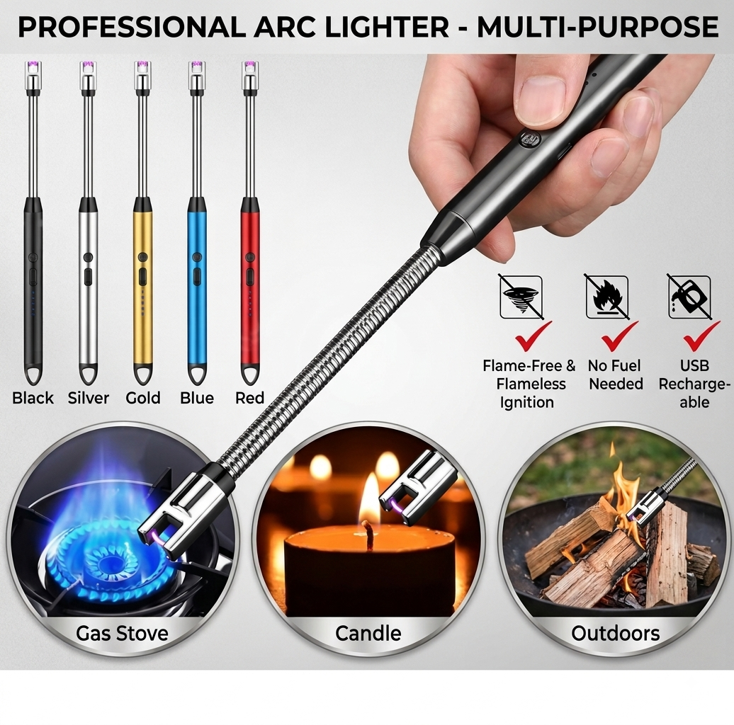 Rechargeable Arc Light Metal | Kitchen USB Arc Lighter With Hanging Hook | Metal Rechargeable Light