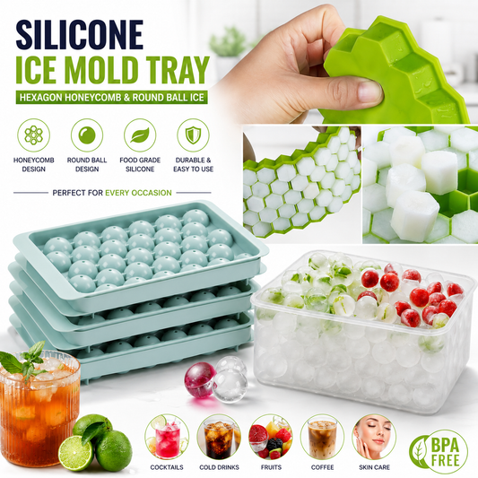 Silicone Ice Cube Tray with Push-Out Design & Cover Lid – 2 PCS | Round  Mini Ice Cube Maker | Random Color
