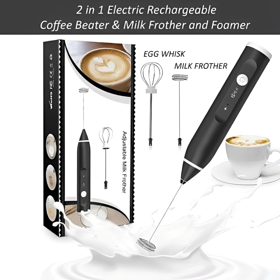 2 In 1 Electric Coffee Beater - Milk Frother And Egg Whisk - USB Electric Rechargeable Kitchen Tool For Versatile Mixing And Frothing