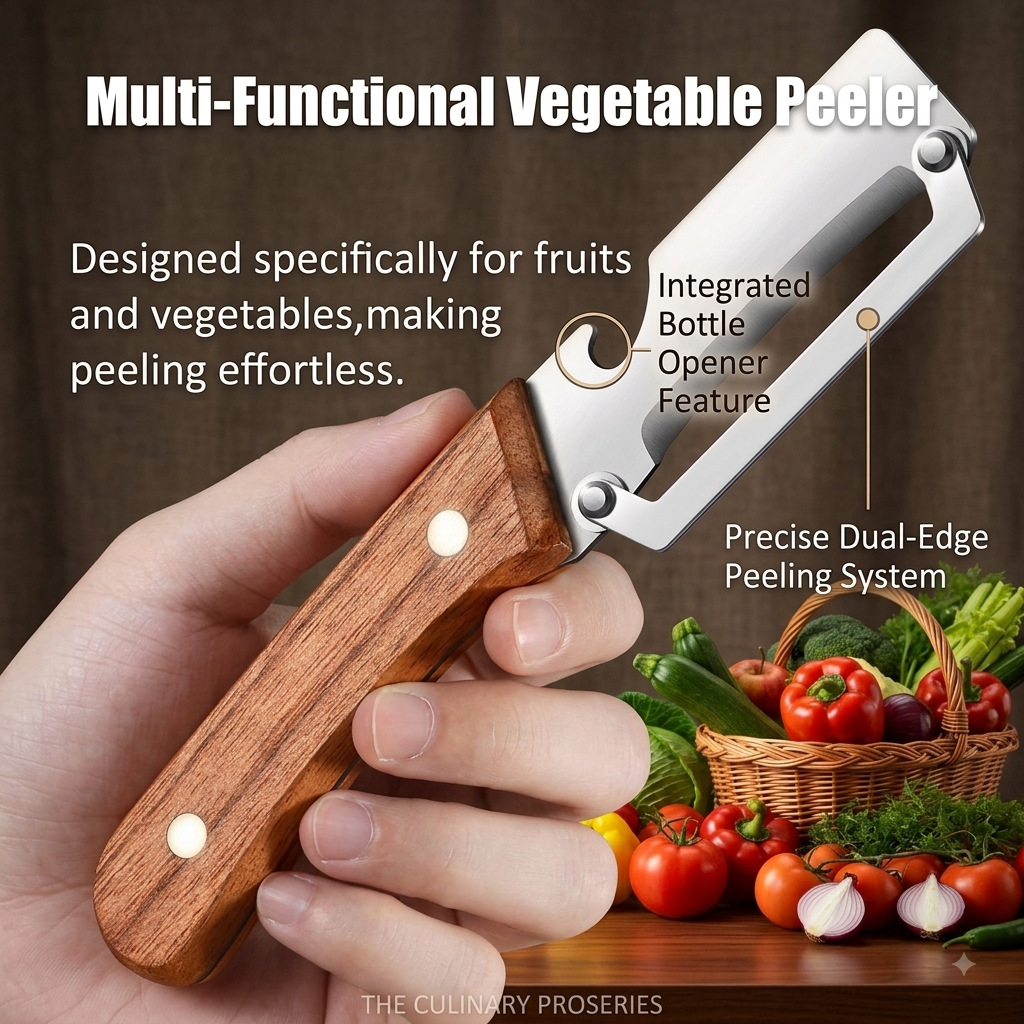 Multi-Functional Knife Peelers For Kitchen, Multi Functional Vegetable Peeler, 3 In 1 Multi Functional Wooden Handle Peeler And Bottle Opener