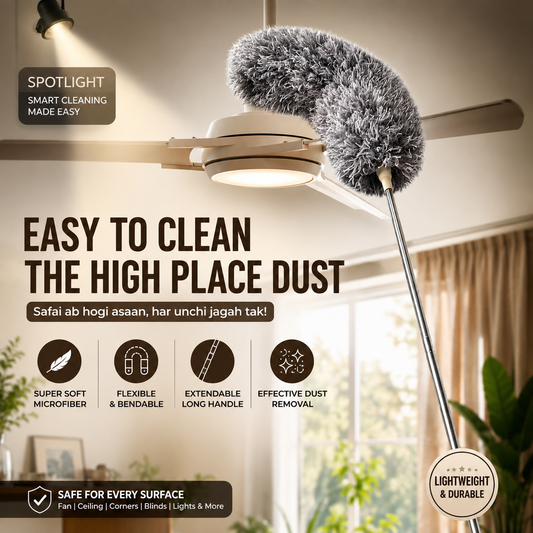 Grey Flexible Microfiber Duster – Bendable Long Reach Cleaning Brush for Home & Office
