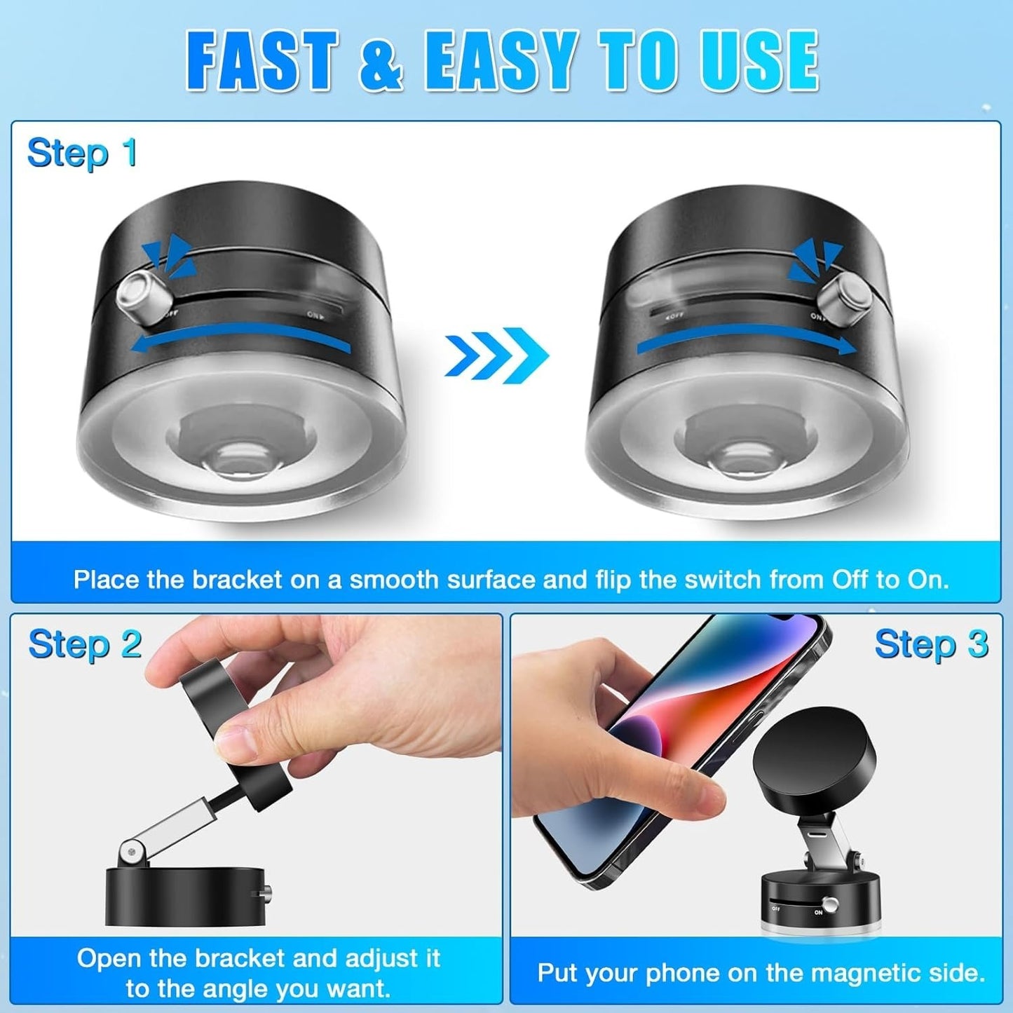 Premium Suction Cup Magnetic Mobile Holder – Obsidian Black Multi-Angle Retractable Folding Phone Mount for Car, Desk
