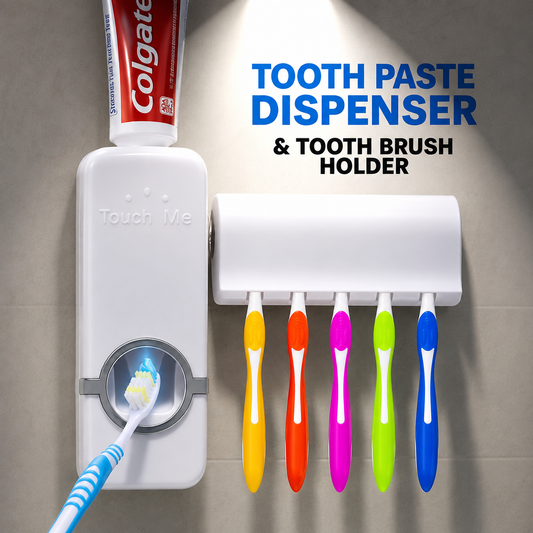 Automatic Toothpaste Dispenser With Toothbrush Holder Wall Mounted Durable Hygienic And Convenient Bathroom Accessory