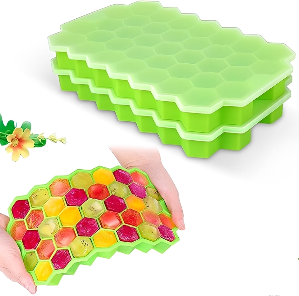Silicone Ice Cube Tray with Push-Out Design & Cover Lid – 2 PCS | Round  Mini Ice Cube Maker | Random Color