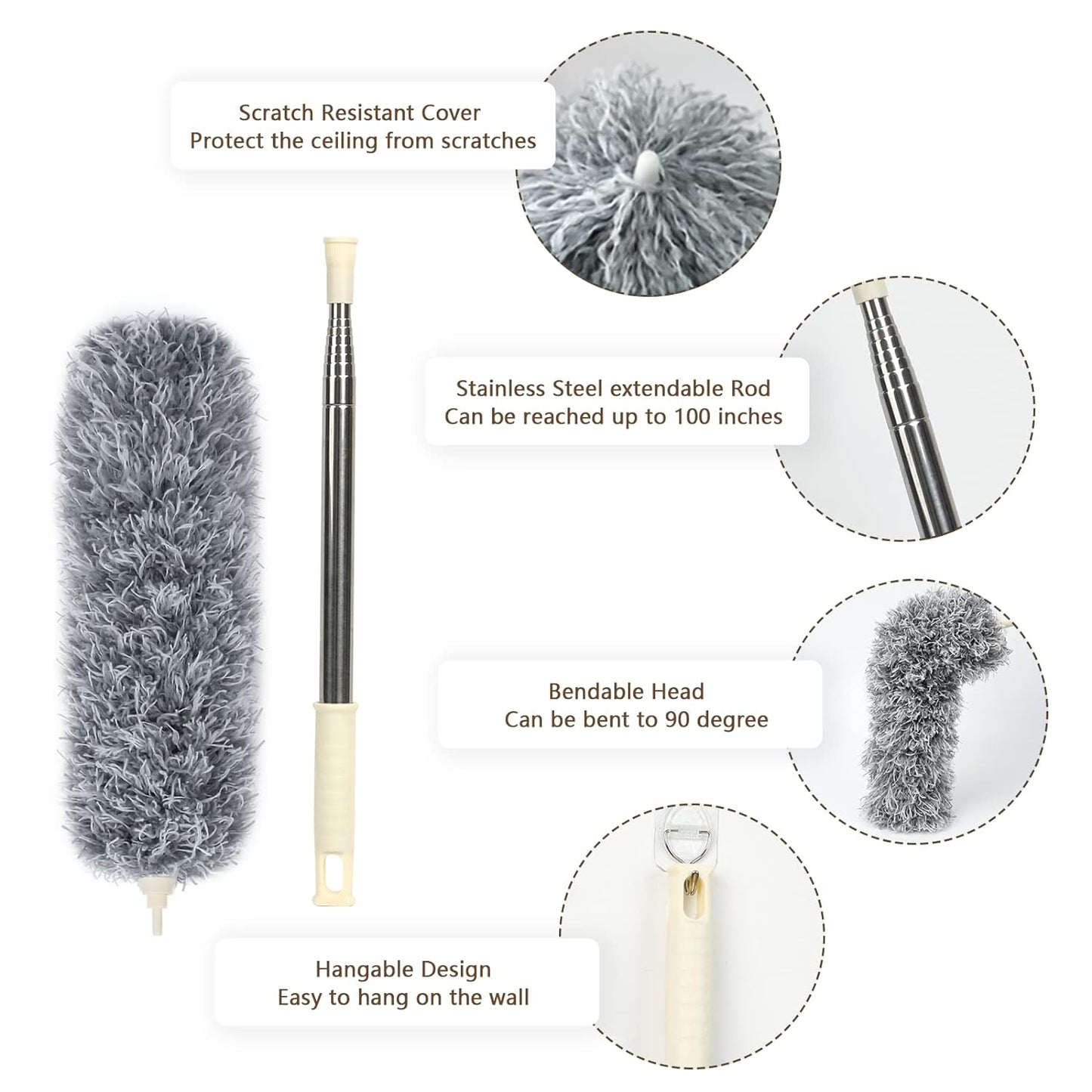 Grey Flexible Microfiber Duster – Bendable Long Reach Cleaning Brush for Home & Office