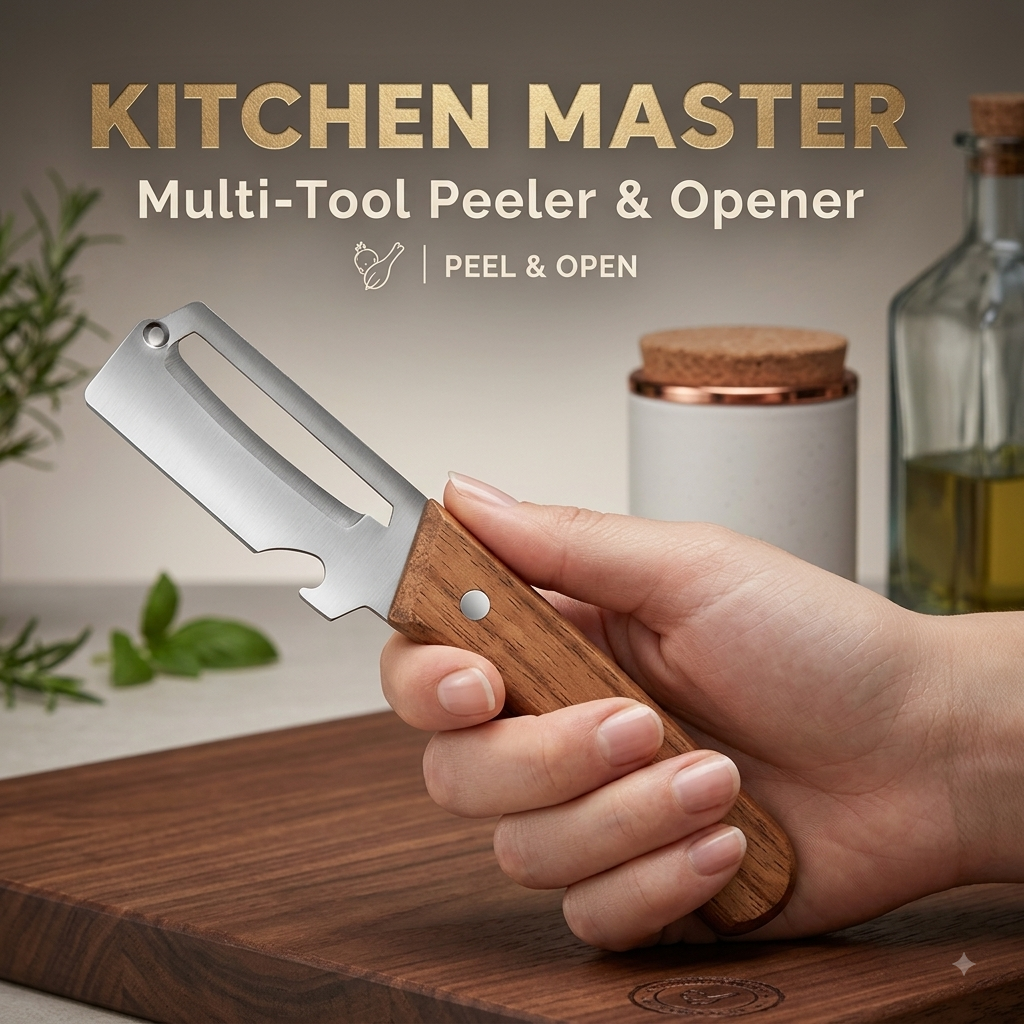Multi-Functional Knife Peelers For Kitchen, Multi Functional Vegetable Peeler, 3 In 1 Multi Functional Wooden Handle Peeler And Bottle Opener