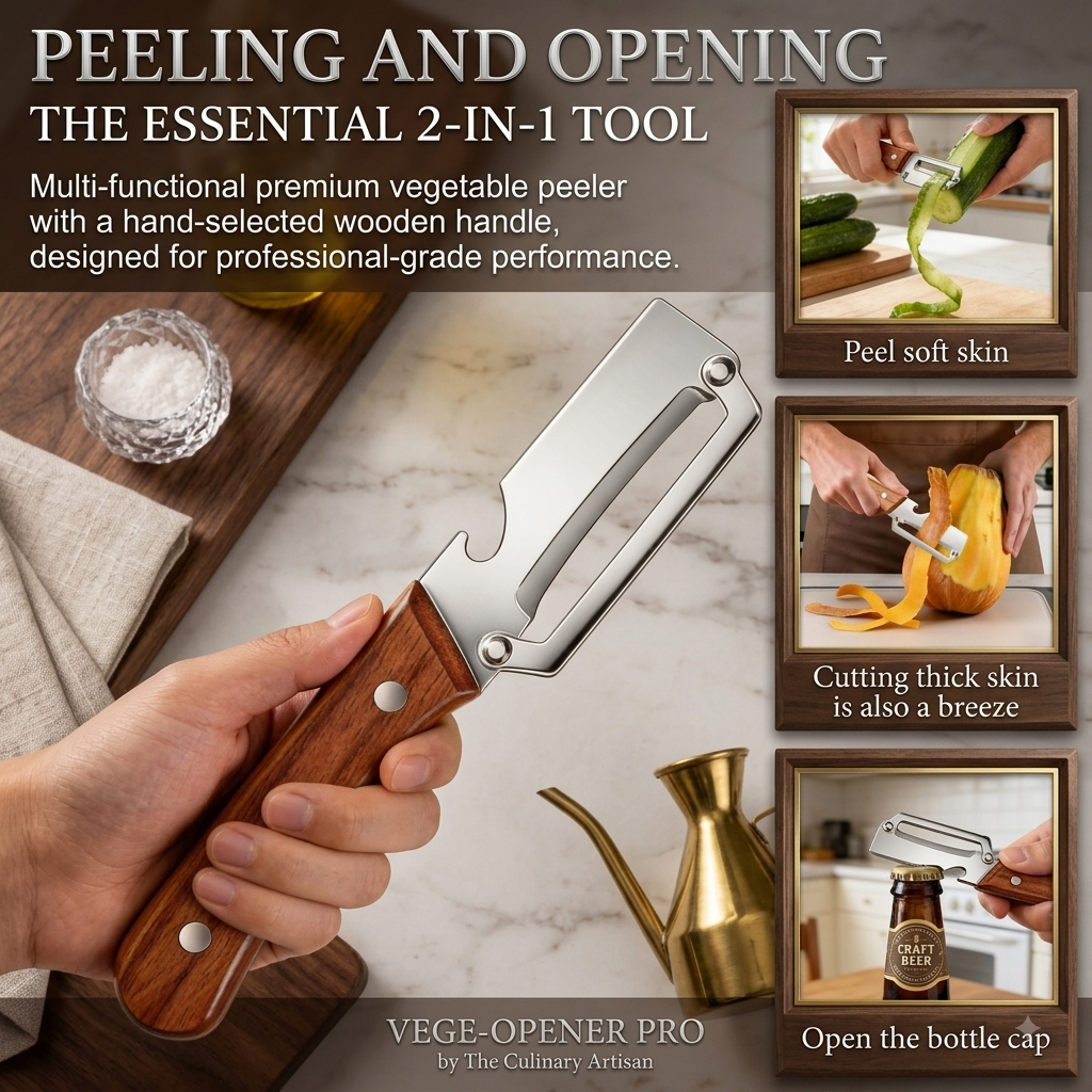 Multi-Functional Knife Peelers For Kitchen, Multi Functional Vegetable Peeler, 3 In 1 Multi Functional Wooden Handle Peeler And Bottle Opener