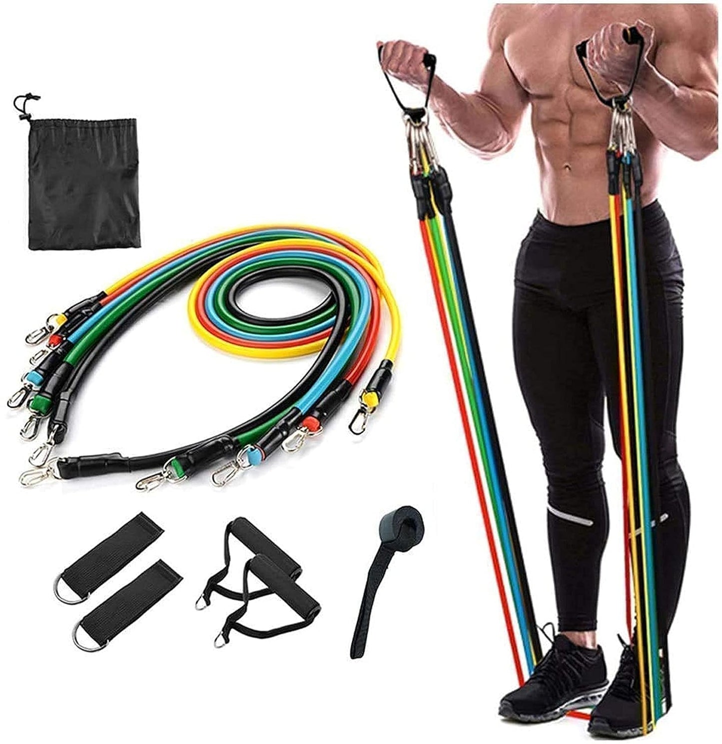 Resistance Bands Set | 11pcs Latex Pull Rope | With Door Anchor, Handles & Ankle Straps | Home & Gym Workout