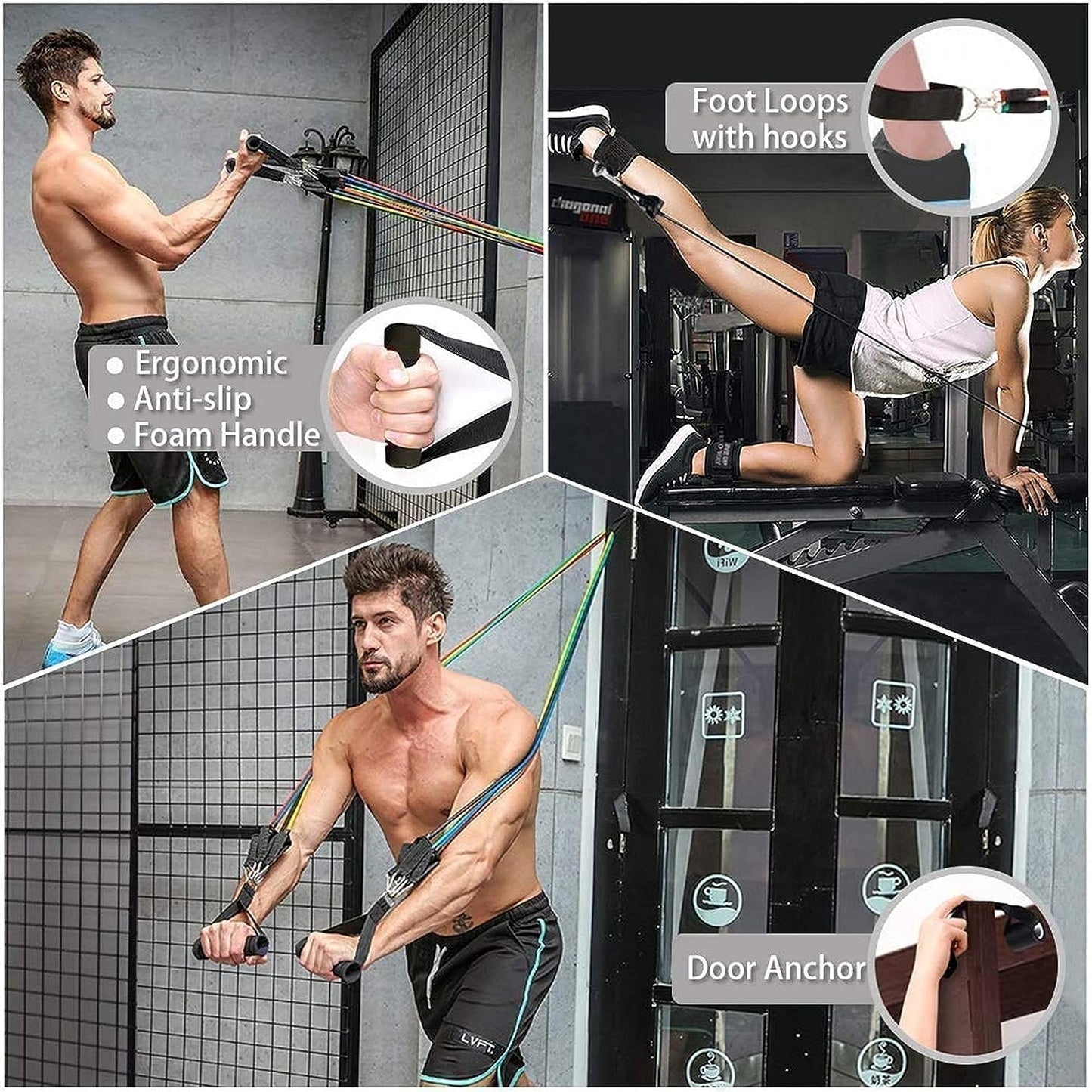 Resistance Bands Set | 11pcs Latex Pull Rope | With Door Anchor, Handles & Ankle Straps | Home & Gym Workout