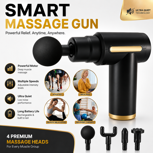 4-in-1 Massage Gun | Deep Tissue Percussion Massager with 4 Attachments | Handheld Electric Muscle Therapy Device