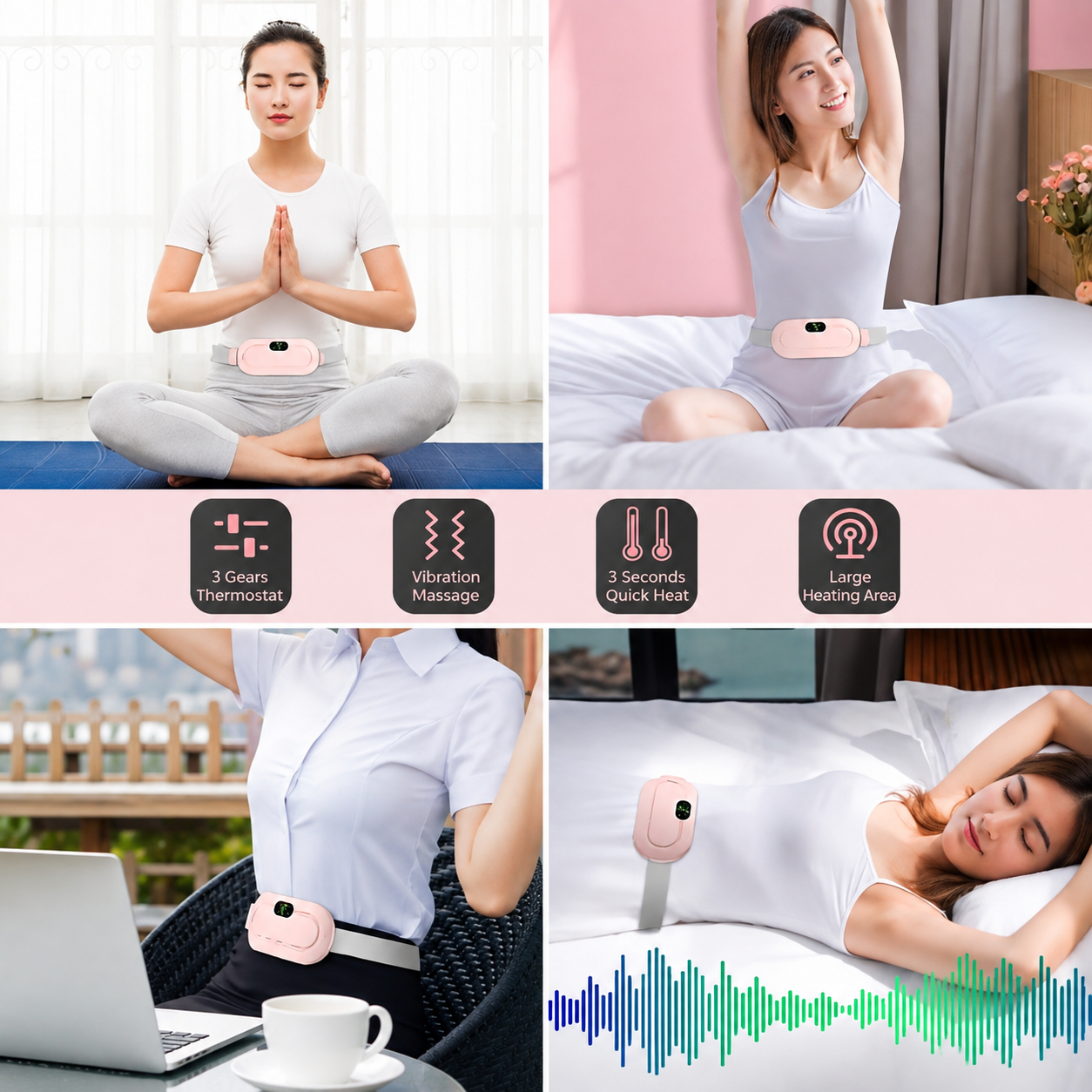 Heating Pad Women Period Pain Cramp Relief Belt Portable Menstrual Heating Pad With 3 Heat Levels And 4 Modes Electric Belt Massage (Random Color)