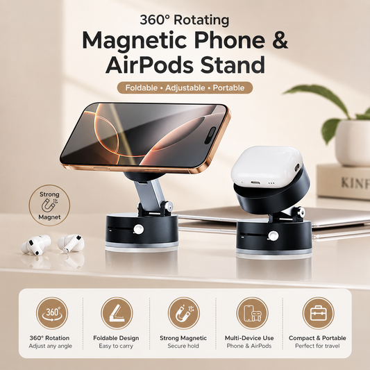 Premium Suction Cup Magnetic Mobile Holder – Obsidian Black Multi-Angle Retractable Folding Phone Mount for Car, Desk