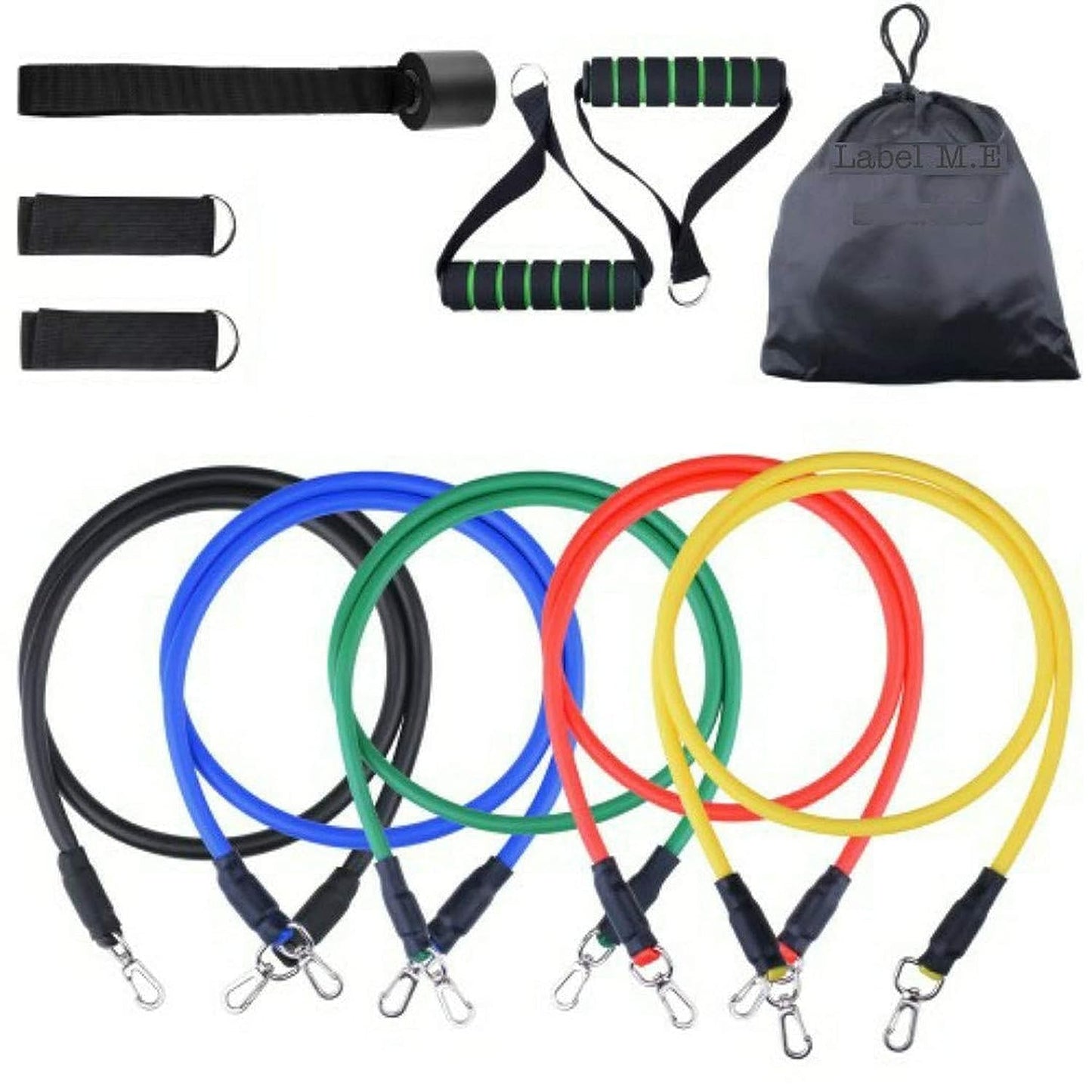 Resistance Bands Set | 11pcs Latex Pull Rope | With Door Anchor, Handles & Ankle Straps | Home & Gym Workout